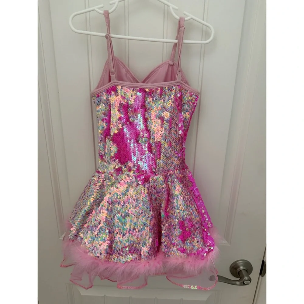 A Wish Come True Pink Sequin Dance Costume Dress with Bow Girls SC 25097Y